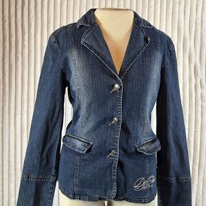 Vintage 90 def jam University, pinstripe denim Jean blazer sz M